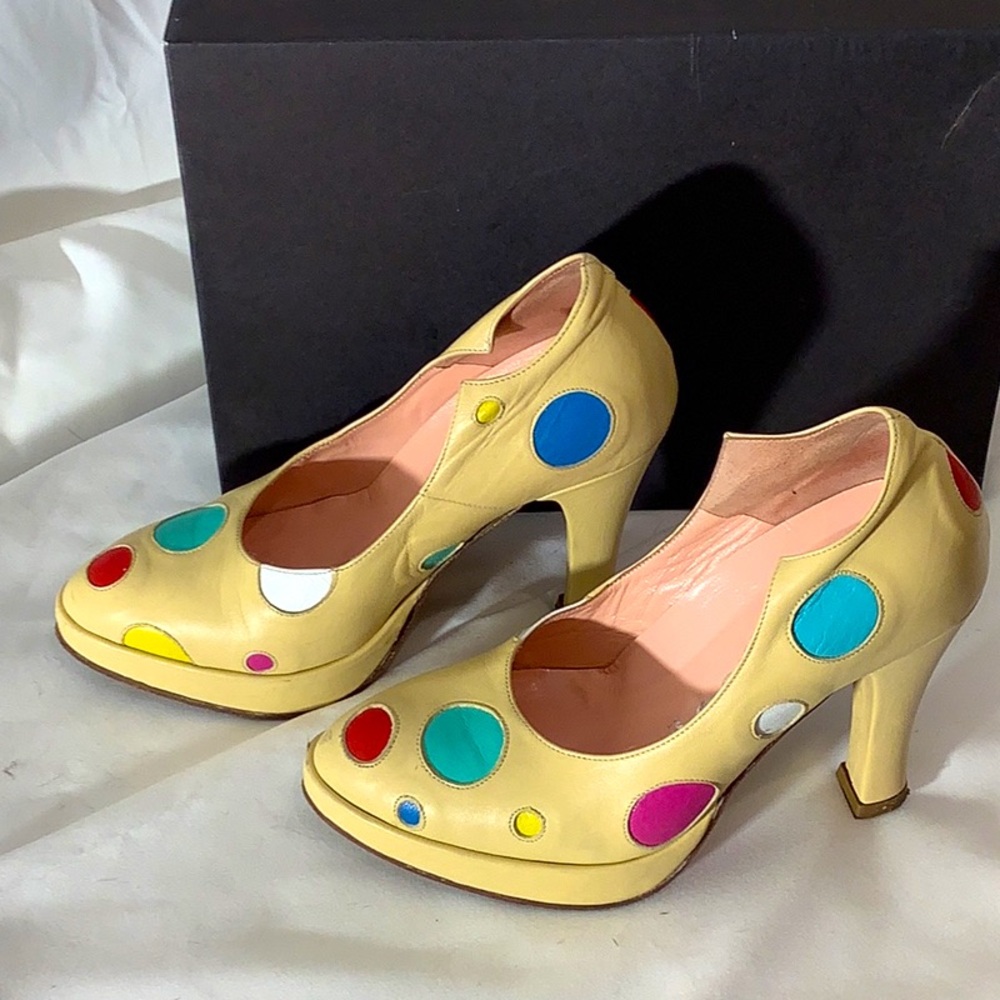 IZABOO Vero Cuoio 100% Italian Leather Polka Dot High Heels 1991 Classics Sz 36